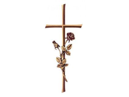 Grabkreuz »Kursiva« mit Rose aus Bronze, 30×13 cm oder 40×15 cm