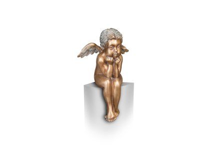 Bronzeengel sitzend für Grabstein, 20×13×10 cm