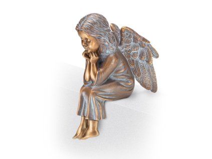 Bronzeengel sitzend für Grabstein, 14,5×6,5×10 cm oder 19,5×9×14 cm