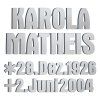 Bronzový nápis Matheis na náhrobek, 4–8 mm
