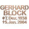 Bronzový nápis Gerhard Block na náhrobek