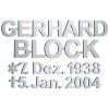 Bronzový nápis Gerhard Block na náhrobek