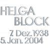 Bronzový nápis Helga Block na náhrobek