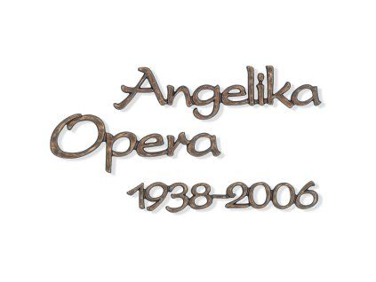 Náhrobný nápis Opera z bronzu a hliníku