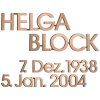 Bronzový nápis Helga Block na náhrobok