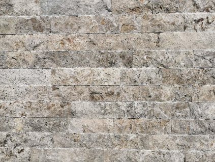 Wall detail of Travertine Silver split face 8 cm natural stone cladding sample