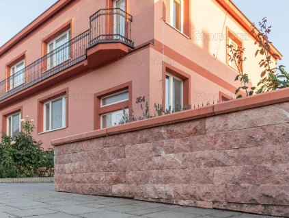 Fence wall built with Travertine Red split face 8 cm natural stone cladding