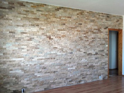Interior wall cladding with natural stone Travertine Classic Rustic split face, decorative textured natural stone wall for rustic design