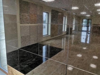 Glossy natural stone wall from Granite Absolute Black polished, elegant interior granite cladding