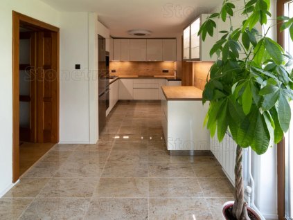 Kitchen with polished Granite Astoria natural stone, durable granite surface and wall detail