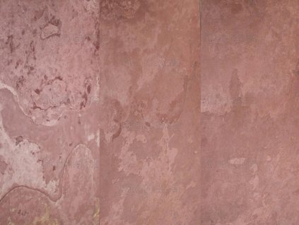Close-up wall detail in warm terracotta red — Slate Terra Red stone veneer, ultra-thin 2 mm.