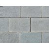 Garden patio slabs Limestone Azuro, detail of rectangular tiles and grout lines.