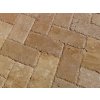Patio pavers Travertine Noche 30×15×3 cm — close-up of joints and the natural split texture of the chiselled-edge pieces.