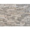 Exterior stone panels Travertine Silver show a close-up of natural grey travertine texture with subtle tonal variation.