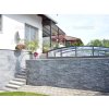 Stone wall cladding Marble Black split face adds a luxury appearance to a contemporary fence design.