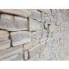 Rock stone veneer Limestone B4 Ben strips rock face close-up reveals the natural uneven surface and creamy beige structure of limestone.