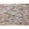 Textured wall surface from Travertine Scabos mosaic, 2.5×5 cm split face natural stone.