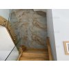 Transparent thin stone veneer Slate Indian Autumn applied on interior staircase wall, showing flexible natural slate texture in light tones.