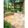Garden patio slabs of Travertine Peach French pattern 3 cm tumbled creating a cozy outdoor terrace.