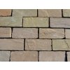 Close-up of Sandstone Camel castle pavers 20×10 cm, 4–6 cm thick, hand-cut edges — durable natural-stone courtyard paving.