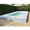 Pool pavers in Marble Dolphin 61×40.6×3 cm surrounding a modern small pool in the garden.