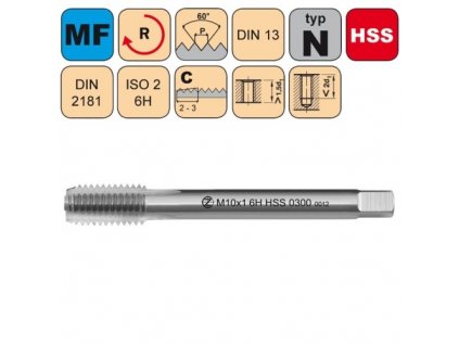 Sadový závitník /CZZ0300/ M10x0,75 ISO2 HSS DIN 2181