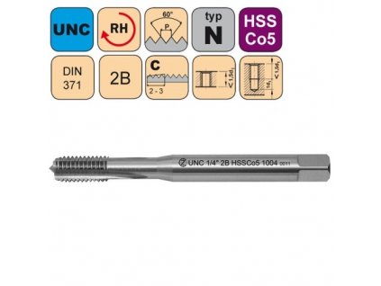 Strojní závitník /CZZ1004/ HSSCo5 pro americký unifik. hrubý závit s přímou drážkou CZZ