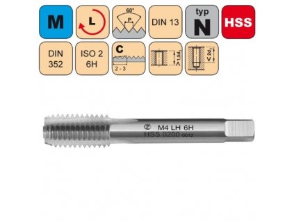 Sadový závitník /CZZ0200L/ M12x1,75 LH ISO2 HSS DIN 352 LEVÝ
