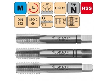 Sadový závitník M8x1.25 SADA LH ISO2 HSS DIN 352 LEVÝ - 0200L