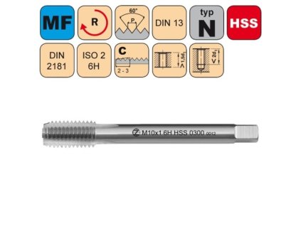 Sadový závitník /CZZ0300/ M13x1 ISO2 HSS DIN 2181