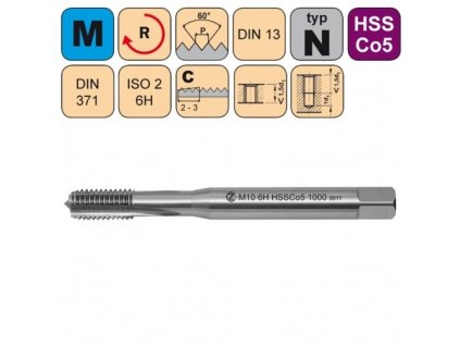 Strojní závitník /CZZ1000/ HSSCo5 pro metrický závit s přímou drážkou CZZ