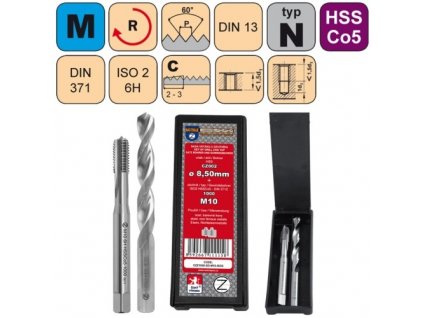Sada strojních závitníků /CZZ1000/ HSSCo5 pro metrický závit s přímou drážkou CZZ