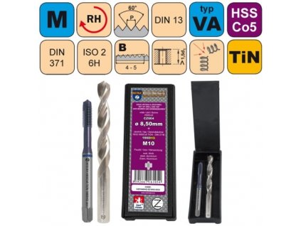 Sada str. závitníku /CZZ1660HQ/ HSSCo5 TiCN a vrtáku CZ004 HSSCo5 v plastové krabičce CZZ