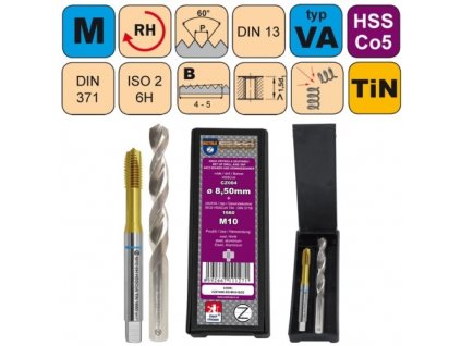 Sada str. závitníku /CZZ1660/ HSSCo5 TiN a vrtáku CZ004 HSSCo5 v plastové krabičce CZZ