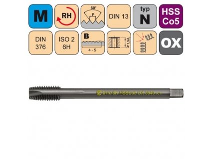 Strojní závitník M10x1.5 ISO2 HSSCo5 OX DIN 376 B - 3540
