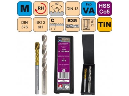 Sada str.záv.M14x2 ISO2 HSSCo5 TiN DIN376RSP35+vrták CZ004-12,00