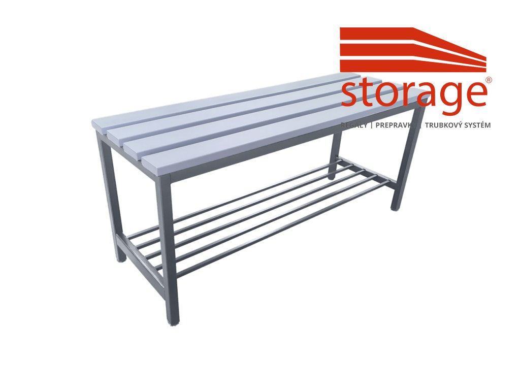 Kovová lavička do šatne s plastovými doskami a držiakom na topánky Lsz 3 g PVC (color_body RAL 7035, svetlošedá)