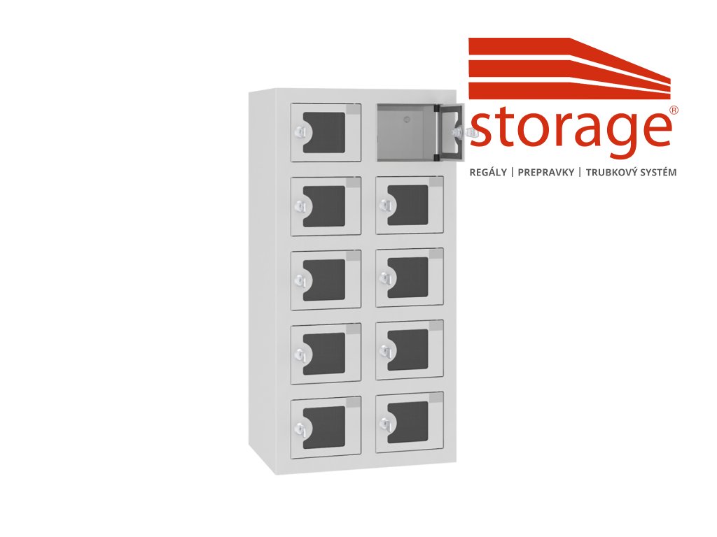 Úschovná plexidverová skriňa s USB zásuvkami WSSv 10 p (color_body RAL 7035, svetlošedá, color_door RAL 7035, svetlošedá)