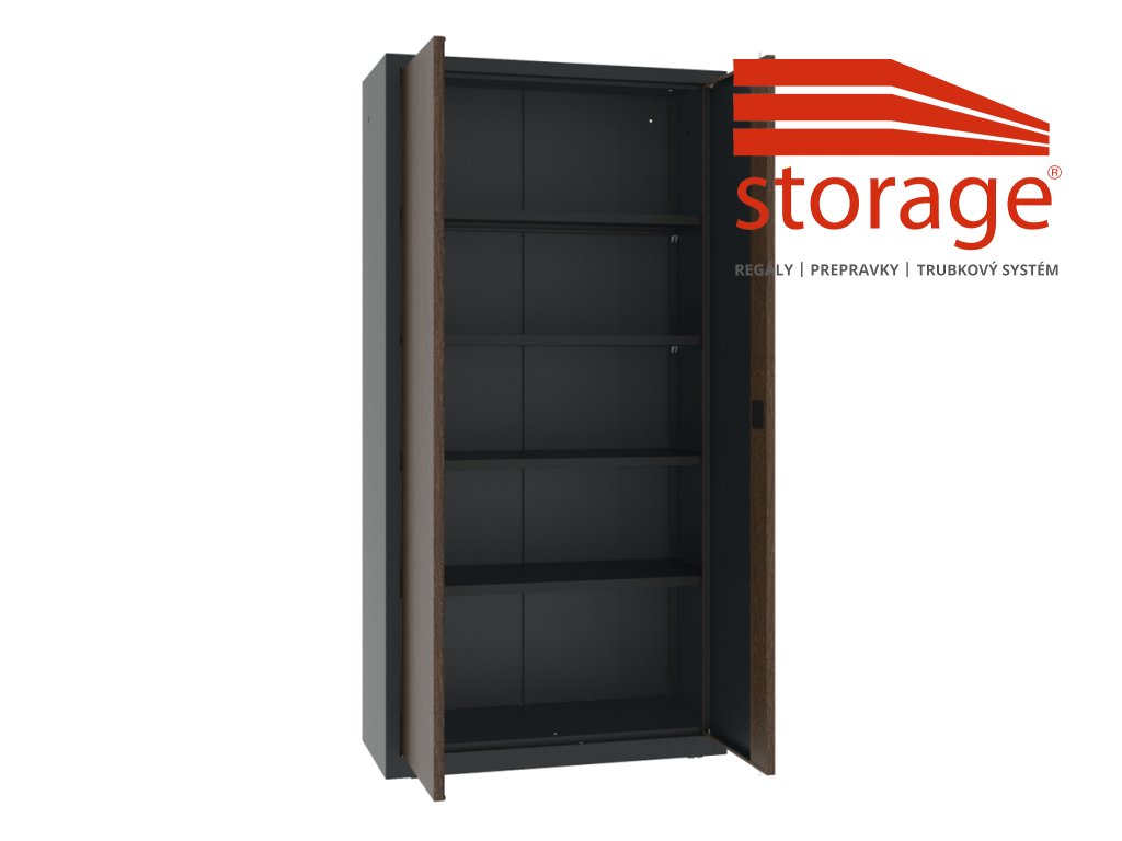 Kovová skriňa s dverami s dreveným dekorom Sbm 203 Teak (color_body RAL 7035, svetlošedá)