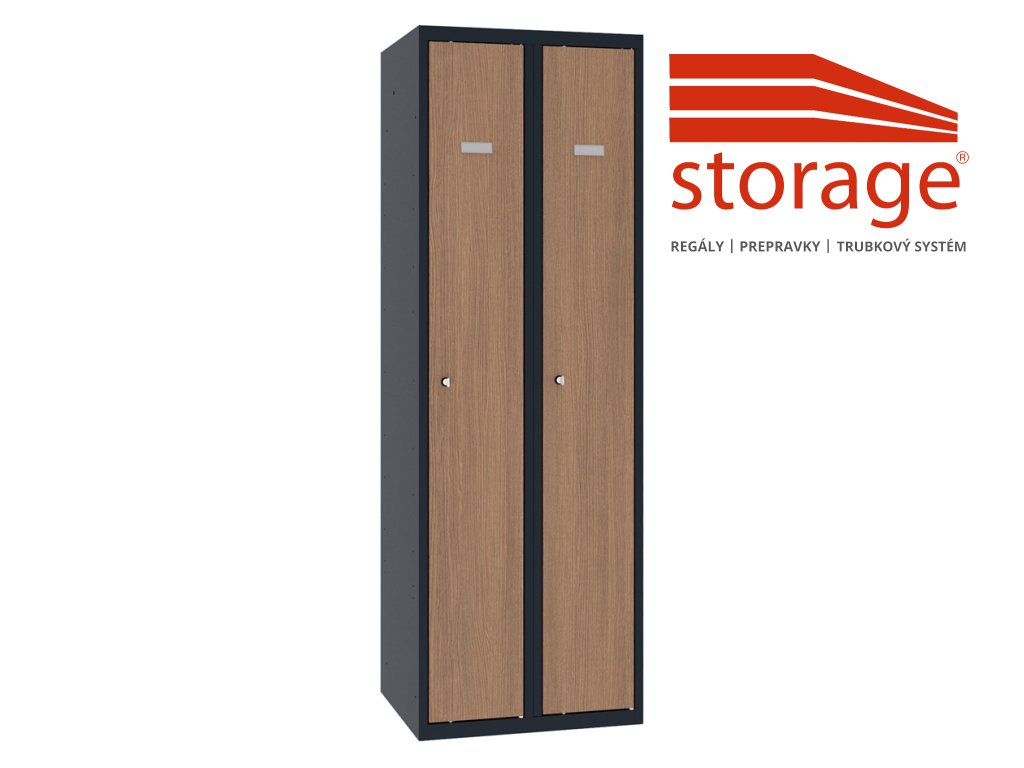 Kovový šatník s dverami s dreveným dekorom Sum 320 W Orech (color_body RAL 7035, svetlošedá)