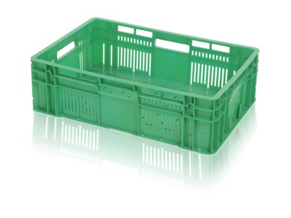 Stredne vysoká prepravka na ovocie 60x40x18 cm pre univerzálne logistické využitie.