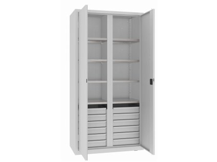 Úschovná skriňa s policami a zásuvkami MSW 210/5-30 (color_body RAL 7035, svetlošedá, color_door RAL 7035, svetlošedá)
