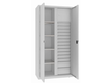 Úschovná skriňa s policami, zásuvkami a boxom MSW 210/5-31 (color_body RAL 7035, svetlošedá, color_door RAL 7035, svetlošedá)