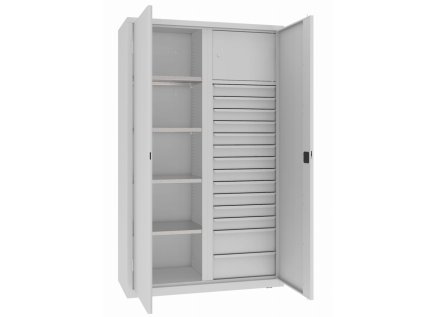 Úschovná skriňa s policami, zásuvkami a boxom MSW 212/5-31 (color_body RAL 7035, svetlošedá, color_door RAL 7035, svetlošedá)