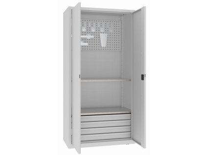 Skriňa na náradie s policami, zásuvkami a perfo panelom MSW 210/5-17 (color_body RAL 7035, svetlošedá, color_door RAL 7035, svetlošedá)