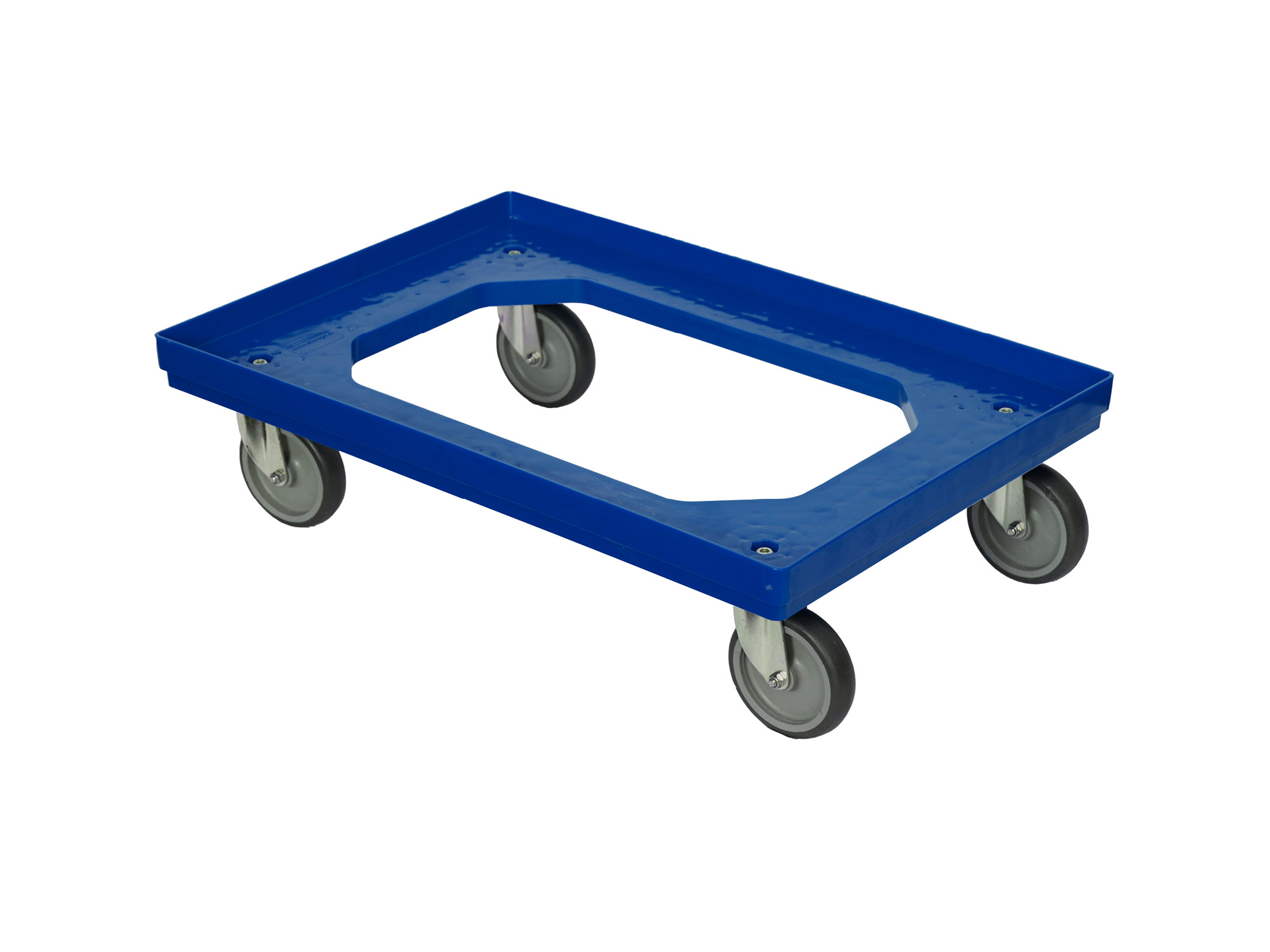 Vozík pod prepravky 60x40 cm – 4x otočné gumené kolieska (modrý)