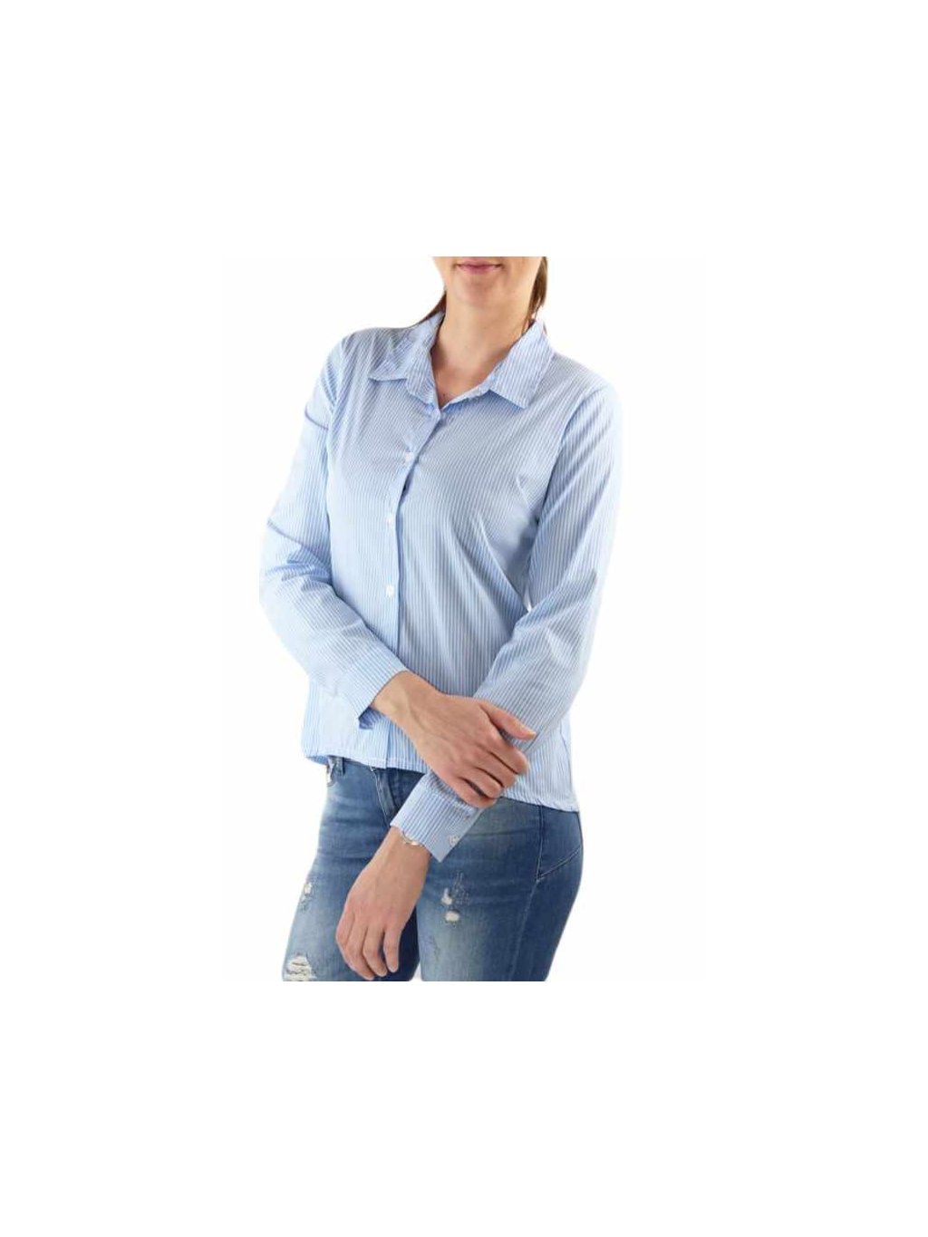 Dámská košile s dlouhým rukávem pruh modrá (Velikost XL)