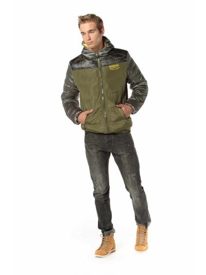 Devergo pánská prošívaná bunda s kapucí khaki (Velikost XL)