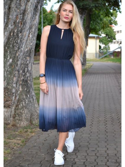 Q/S s.Oliver dámské midi šaty s plisovanou sukní tmavě modré