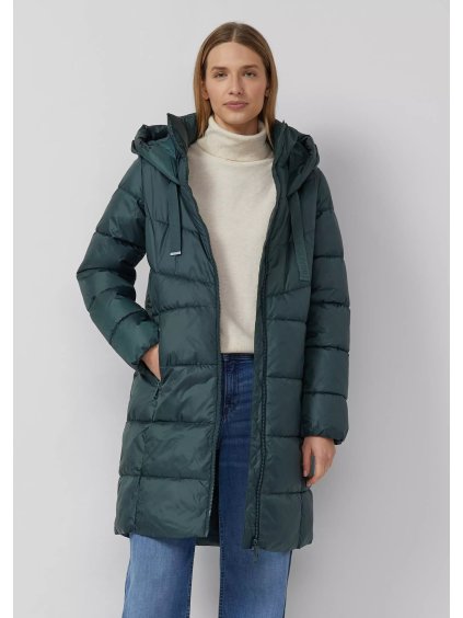s.Oliver zimní prošívaný kabát s kapucí lahvově zelený